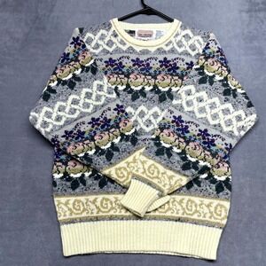 Vintage The Import Workshop Sweater Women's Medium Multicolor Floral Acrylic